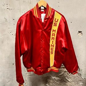 Soffe Jackets US Marines Military Red Satin Striped Varsity Bomber Jacket Large